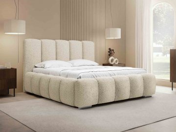 Łóżko tapicerowane z pojemnikiem na pościel Lisko Boucle