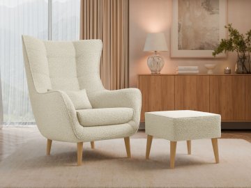 Fotel Florence Boucle z podnóżkiem