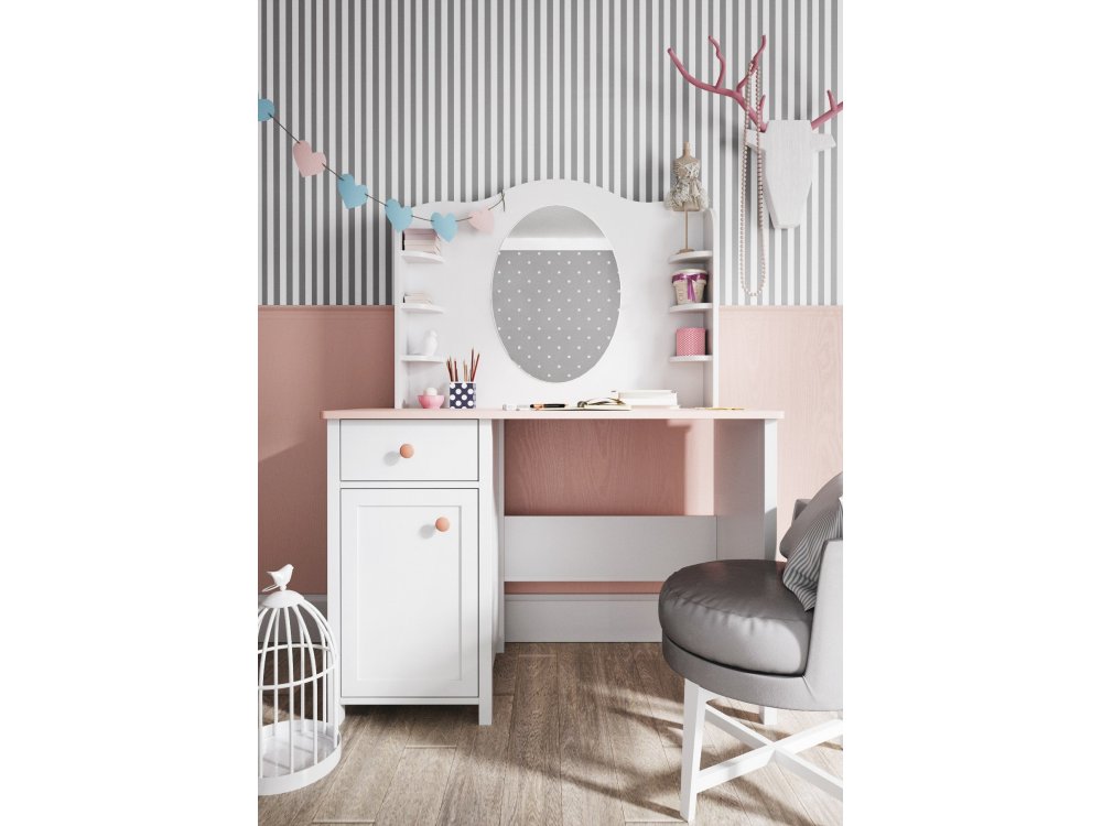 Biurko białe Luna 1D1S LN03 + Toaletka - Nadstawka Luna LN06 Biurko białe Luna 1D1S LN03 + Toaletka - Nadstawka Luna LN06