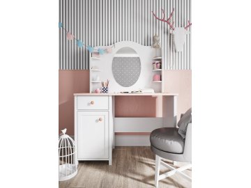 Biurko białe 1D1S Luna LN03 + Toaletka - Nadstawka Luna LN06